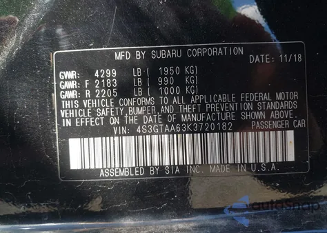 2019 Subaru Impreza 2.0I из США, поврежденный, VIN 4S3GTAA63K3720182